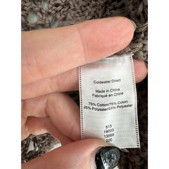 Coldwater Creek Cardigan Sweater Womens 1X Brown Open Knit Crop Beachy Boho - Picture 4 of 6